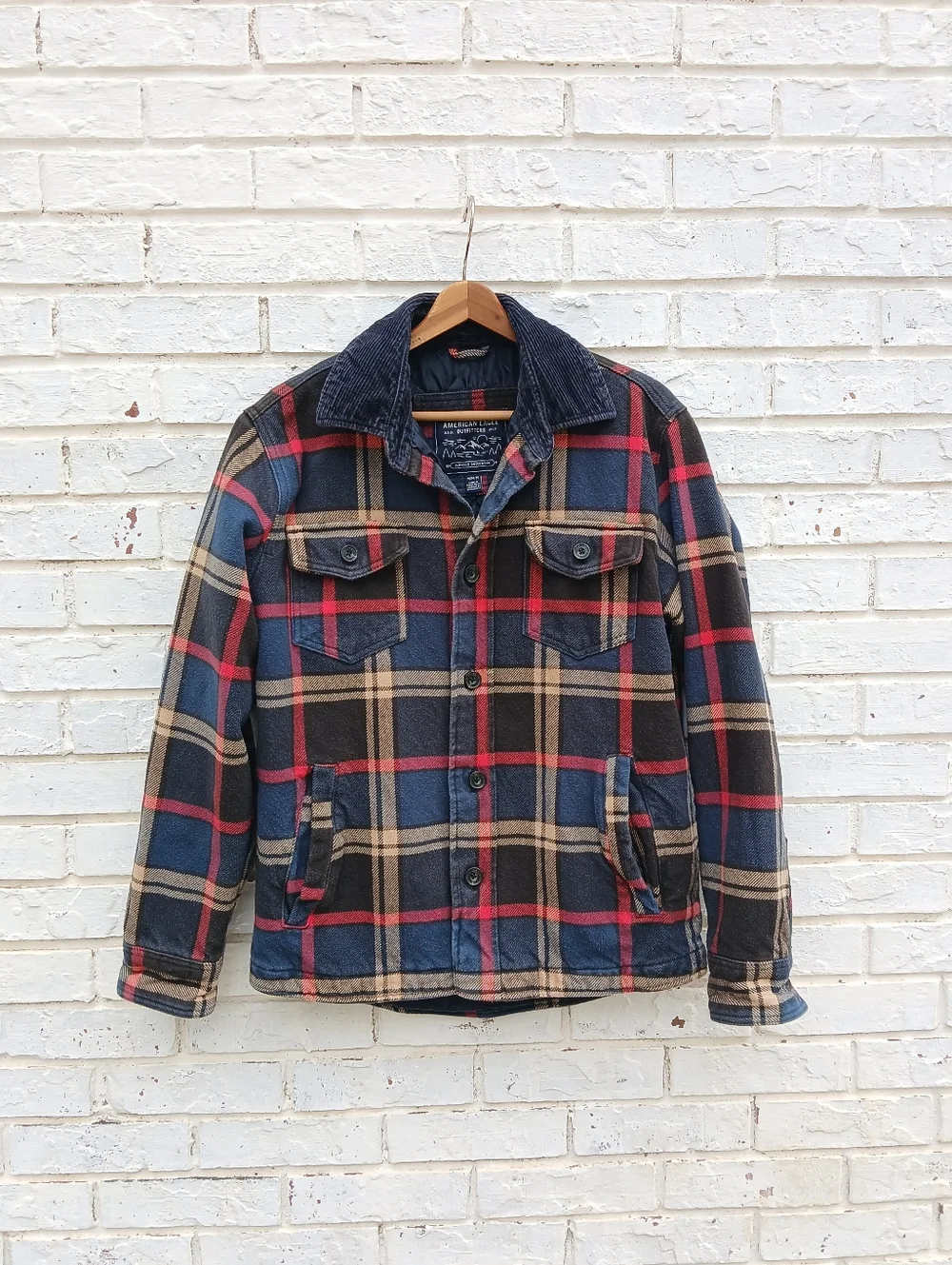Vintage American Eagle Plaid Flannel Shacket Jacket Lined